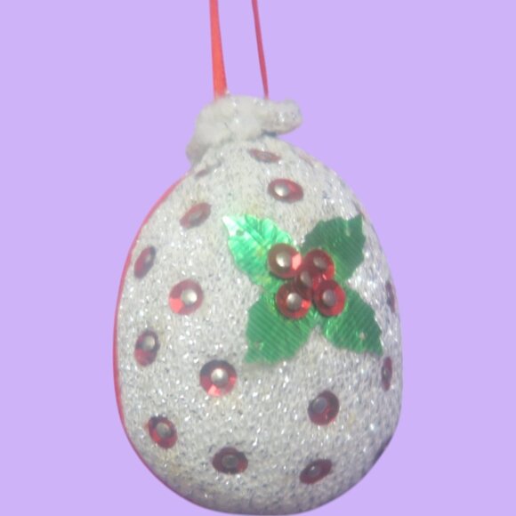 Other - studded sequined egg mistletoe ornament in cream, red and green one size.